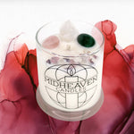 Crystal Candle Intention Rose petal scent Quartz Rhodonite Love Healing Gentlessness