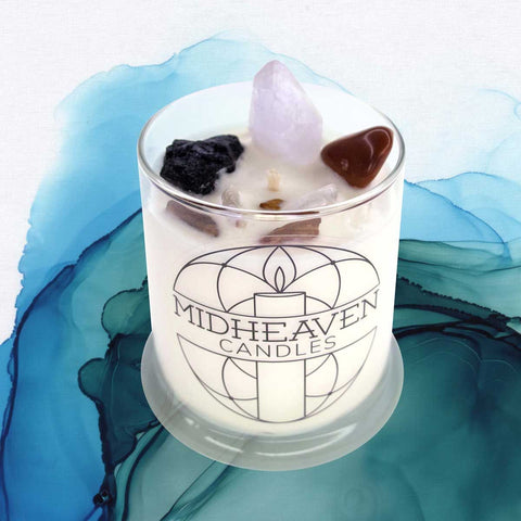 Crystal Candle Intention Handmade Soy Wax cotton wickfor Grounding Centering Healing, Energy