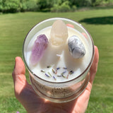 Crystal candles handmade soy lavender white sage healing meditation rest relaxation scent